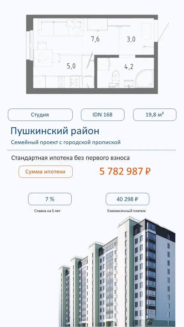 Планировка студии, без первого взноса